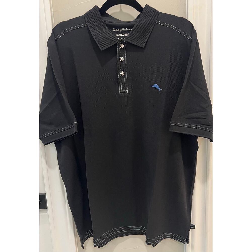 Tommy Bahama IslandZone Polo Shirt Men XL Black Supima Cotton Short Sleeve
